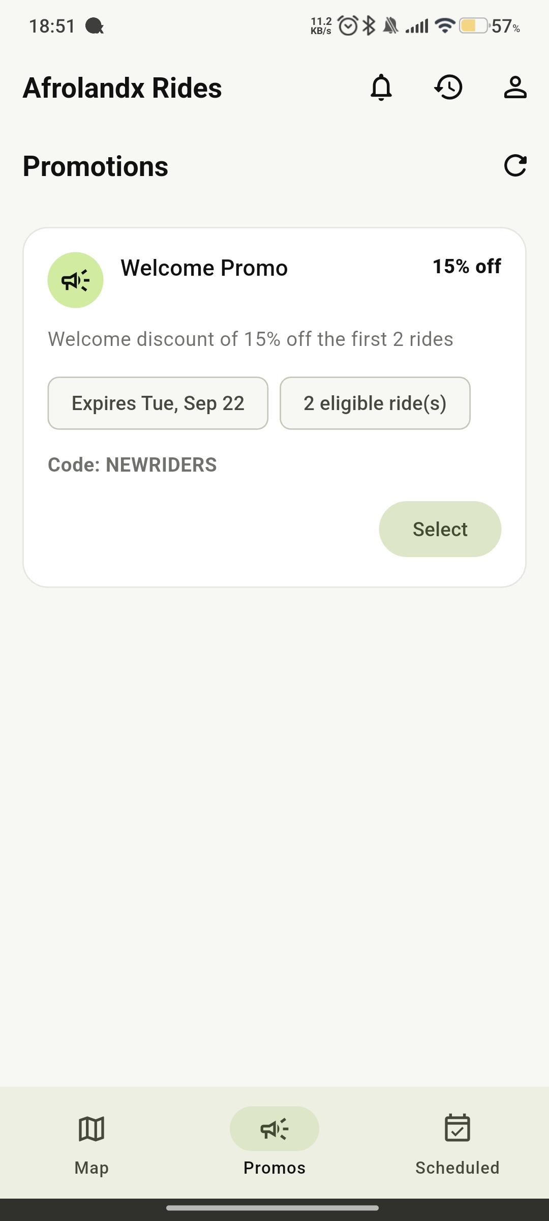 AfrolandX Rides promotion code screen